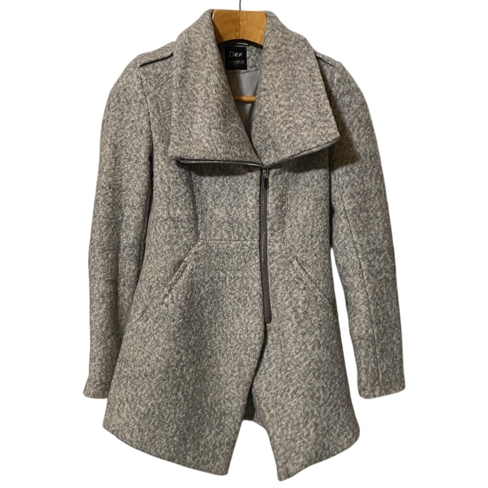 Dex Women's Gray Pea Coat Wool Blend Zip Front Pockets Women's Size XS